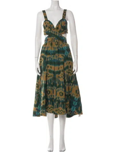 Pre-owned Ulla Johnson Printed Midi Length Dress W/ Tags In Yellow