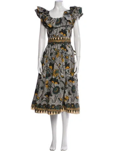 Pre-owned Ulla Johnson Printed Midi Length Dress In White