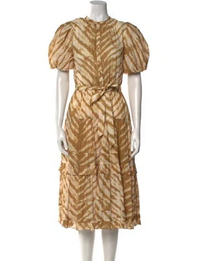 Pre-owned Ulla Johnson Printed Midi Length Dress In Yellow