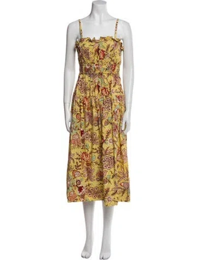 Pre-owned Ulla Johnson Printed Midi Length Dress In Yellow
