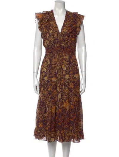Pre-owned Ulla Johnson Printed Midi Length Dress In Yellow