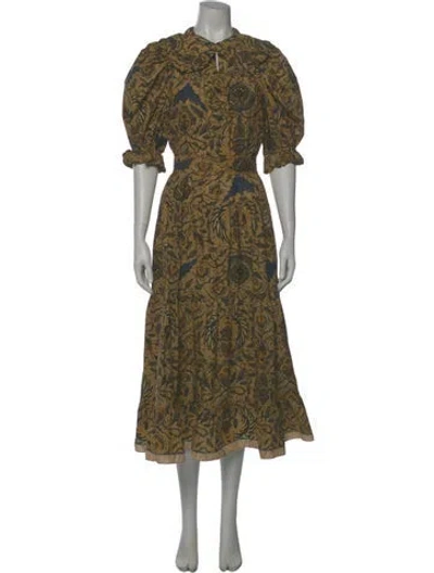 Pre-owned Ulla Johnson Printed Midi Length Dress In Yellow