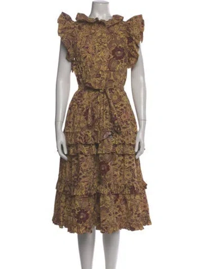 Pre-owned Ulla Johnson Printed Midi Length Dress In Yellow