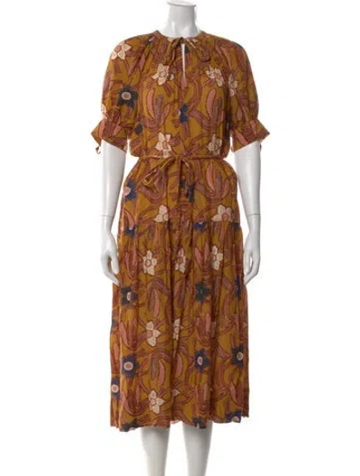 Pre-owned Ulla Johnson Printed Midi Length Dress In Yellow