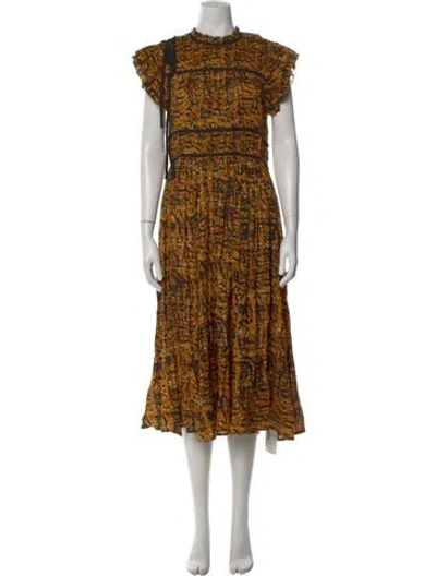 Pre-owned Ulla Johnson Printed Midi Length Dress In Yellow