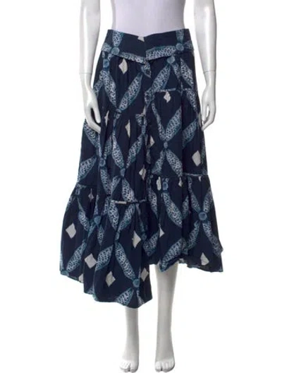 Pre-owned Ulla Johnson Printed Midi Length Skirt In Blue