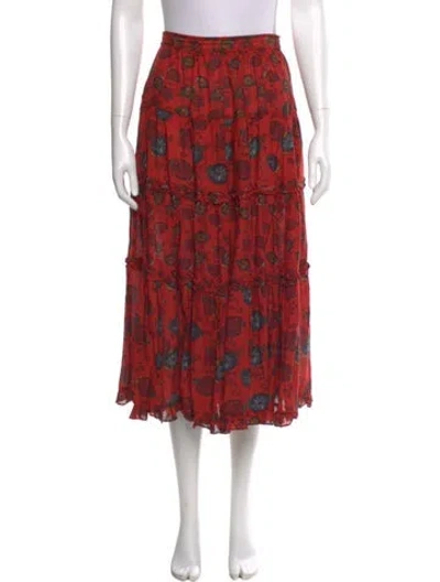Pre-owned Ulla Johnson Printed Midi Length Skirt In Red