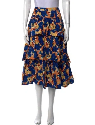Pre-owned Ulla Johnson Printed Midi Length Skirt W/ Tags In Blue