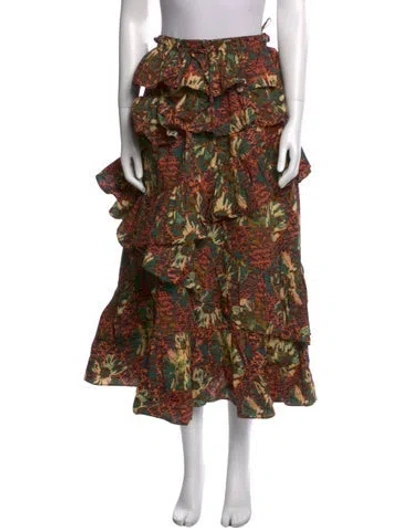 Pre-owned Ulla Johnson Printed Midi Length Skirt W/ Tags In Orange