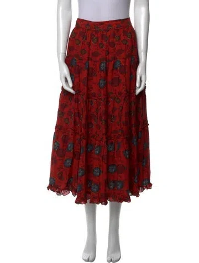 Pre-owned Ulla Johnson Printed Midi Length Skirt W/ Tags In Red