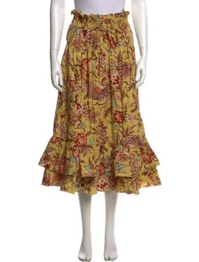 Pre-owned Ulla Johnson Printed Midi Length Skirt In Yellow