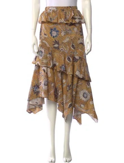 Pre-owned Ulla Johnson Printed Midi Length Skirt In Yellow