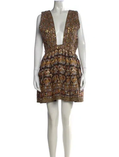 Pre-owned Ulla Johnson Printed Mini Dress In Gold