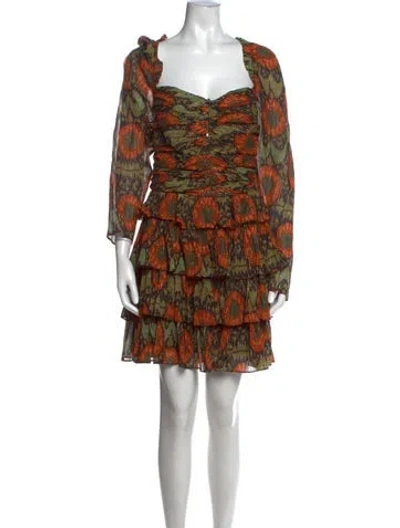 Pre-owned Ulla Johnson Printed Mini Dress In Green/metallic/orange