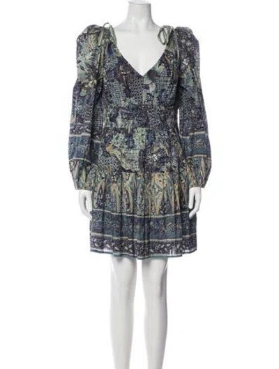 Pre-owned Ulla Johnson Printed Mini Dress W/ Tags In Blue