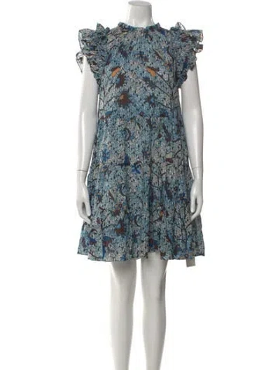 Pre-owned Ulla Johnson Printed Mini Dress W/ Tags In Blue