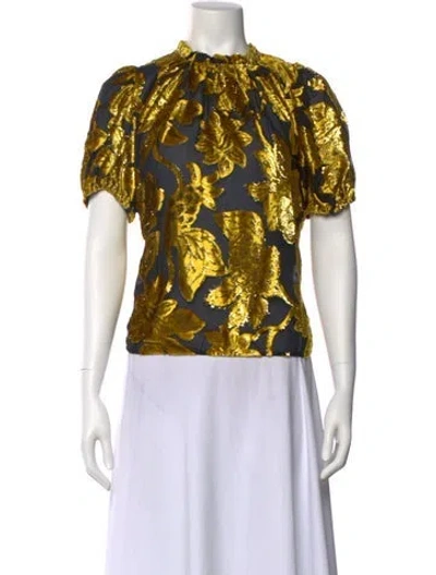 Pre-owned Ulla Johnson Printed Mock Neck Blouse In Black