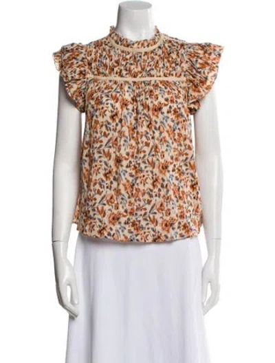 Pre-owned Ulla Johnson Printed Mock Neck Blouse In Blue