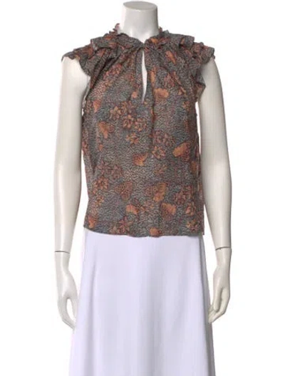 Pre-owned Ulla Johnson Printed Mock Neck Blouse In Blue