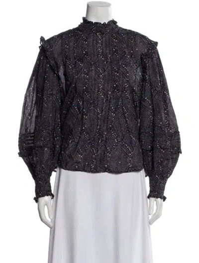 Pre-owned Ulla Johnson Printed Mock Neck Blouse In Blue