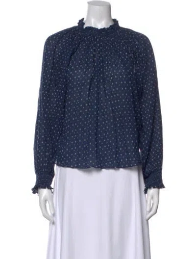 Pre-owned Ulla Johnson Printed Mock Neck Blouse In Blue