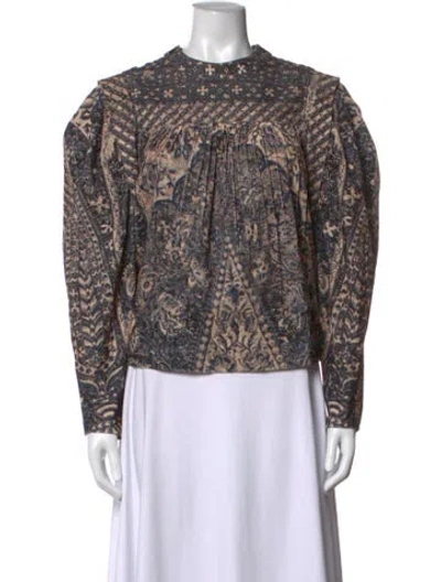 Pre-owned Ulla Johnson Printed Mock Neck Blouse In Blue/neutrals