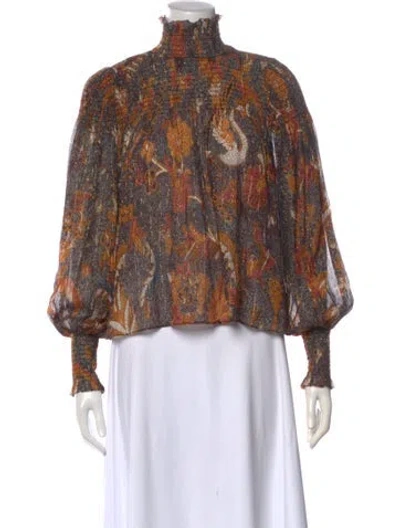 Pre-owned Ulla Johnson Printed Mock Neck Blouse In Brown