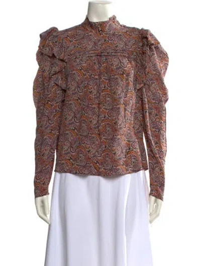 Pre-owned Ulla Johnson Printed Mock Neck Blouse In Burgundy