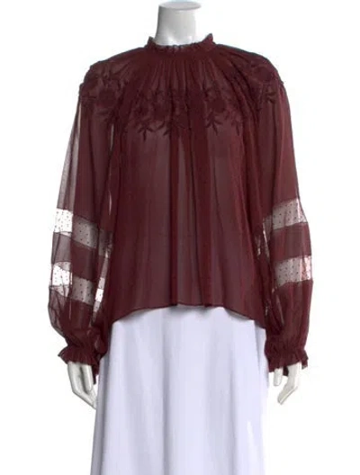 Pre-owned Ulla Johnson Printed Mock Neck Blouse In Burgundy