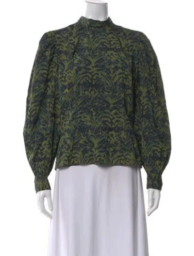Pre-owned Ulla Johnson Printed Mock Neck Blouse In Green