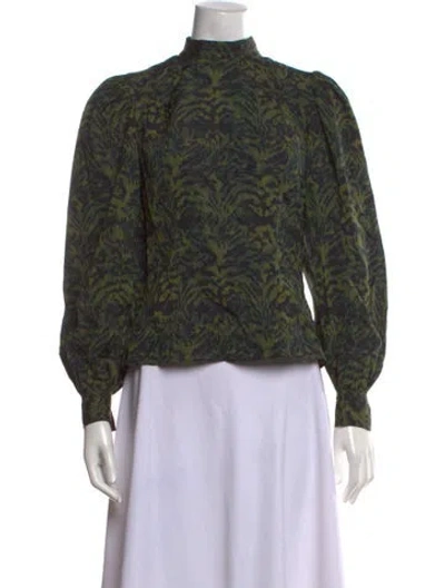 Pre-owned Ulla Johnson Printed Mock Neck Blouse In Green