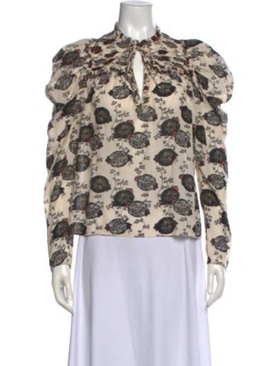 Pre-owned Ulla Johnson Printed Mock Neck Blouse In Neutral