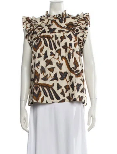 Pre-owned Ulla Johnson Printed Mock Neck Blouse In Neutral