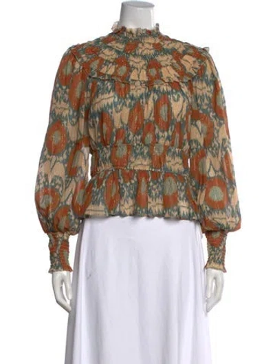 Pre-owned Ulla Johnson Printed Mock Neck Blouse In Neutrals