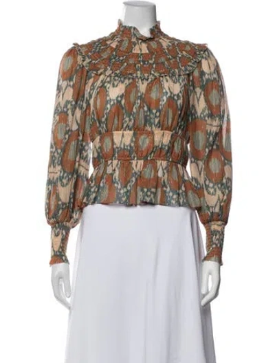 Pre-owned Ulla Johnson Printed Mock Neck Blouse In Neutrals