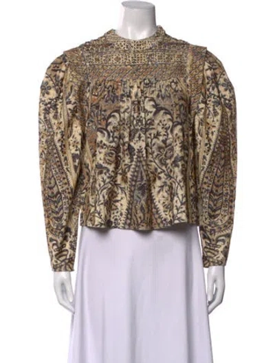 Pre-owned Ulla Johnson Printed Mock Neck Blouse In Neutrals