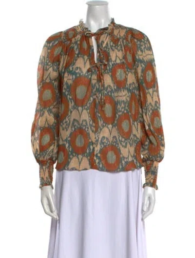 Pre-owned Ulla Johnson Printed Mock Neck Blouse In Orange