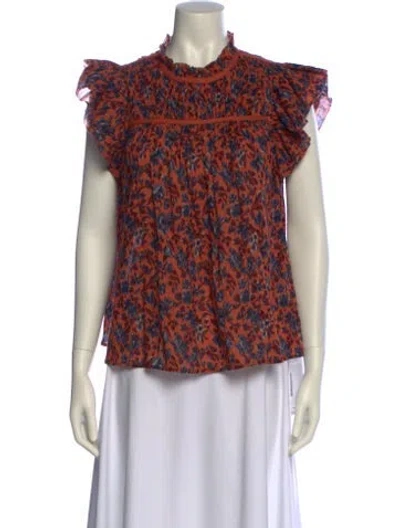Pre-owned Ulla Johnson Printed Mock Neck Blouse In Orange