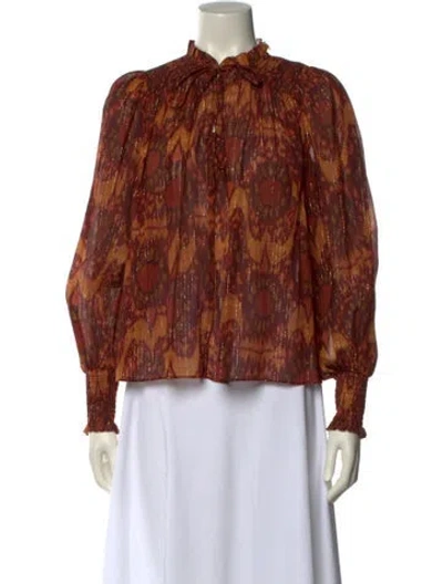 Pre-owned Ulla Johnson Printed Mock Neck Blouse In Orange