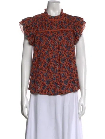 Pre-owned Ulla Johnson Printed Mock Neck Blouse In Orange