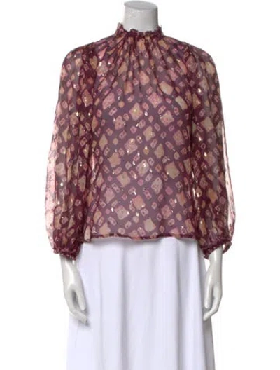 Pre-owned Ulla Johnson Printed Mock Neck Blouse In Pink