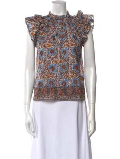 Pre-owned Ulla Johnson Printed Mock Neck Blouse In Yellow
