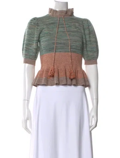 Pre-owned Ulla Johnson Printed Mock Neck Top In Green