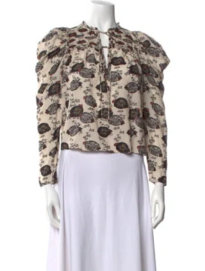 Pre-owned Ulla Johnson Printed Mock Neck Top In Neutral