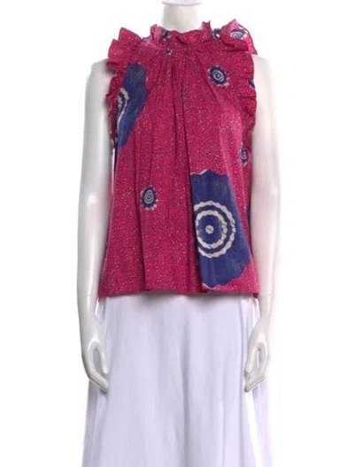 Pre-owned Ulla Johnson Printed Mock Neck Top In Pink