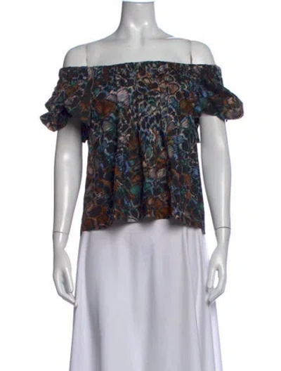 Pre-owned Ulla Johnson Printed Off-the-shoulder Blouse W/ Tags In Black/white