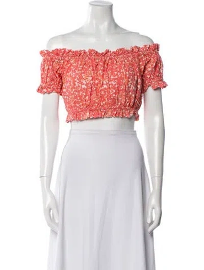 Pre-owned Ulla Johnson Printed Off-the-shoulder Crop Top In Red
