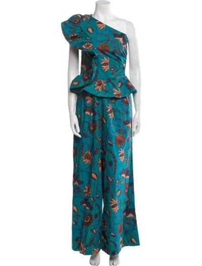 Pre-owned Ulla Johnson Printed One-shoulder Jumpsuit In Blue