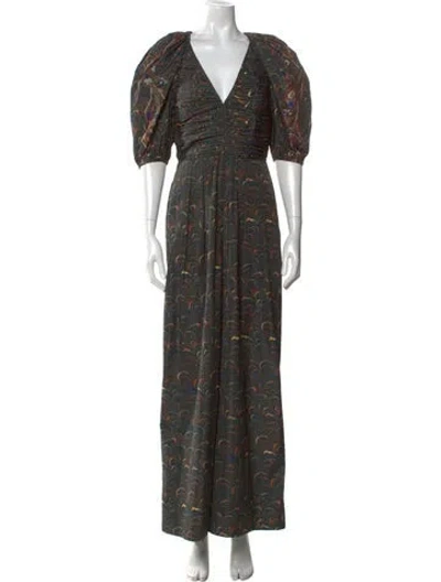 Pre-owned Ulla Johnson Printed Plunge Neckline Jumpsuit In Green