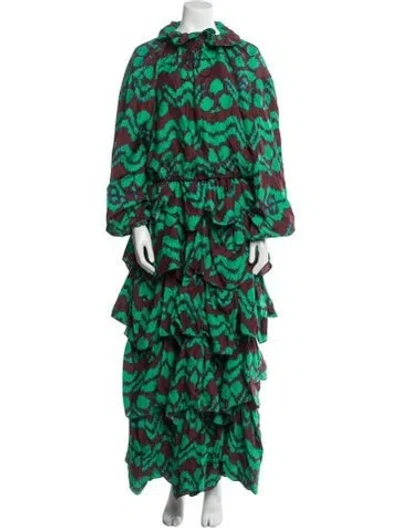 Pre-owned Ulla Johnson Printed Ruffle Embellishment Dress Set In Green